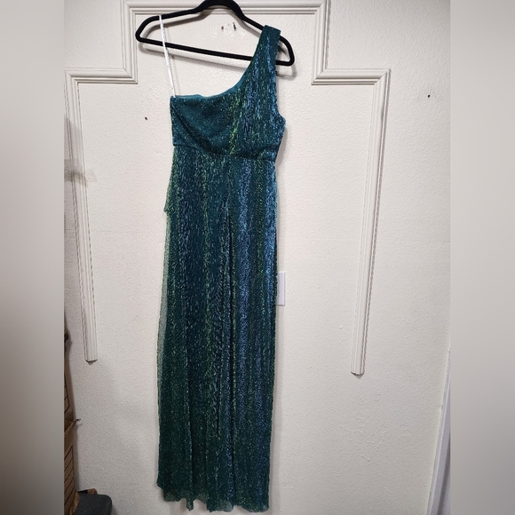 Lulus Glamorous Glitz Shiny Teal Green One-Shoulder Maxi Dress S Wedding Party - Picture 9 of 10